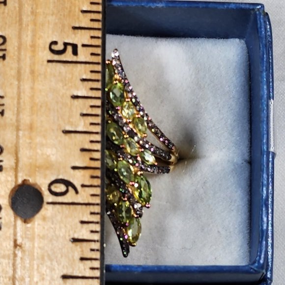 Natural Arizona Peridot & Brown Zircon bypass ring in Yellow Gold/925SS sz 9 3ct - Picture 3 of 5